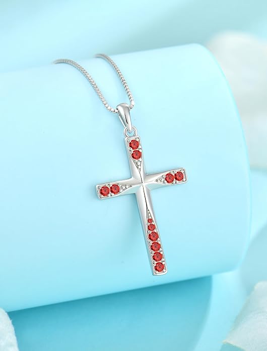 Cross Necklace for Women Birthstone Necklace for Women 925 Sterling Silver