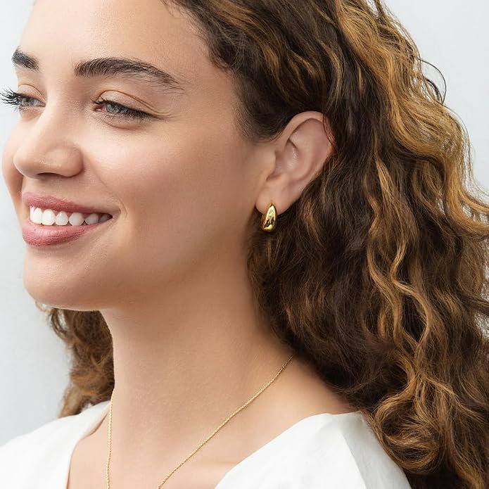 BERRICLE Sterling Silver CZ Dome Fashion Hoop Huggie Earrings for Women, Cubic Zirconia, Rose/Yellow Gold Flashed, Small/Medium Size (0.5-1 Inch)