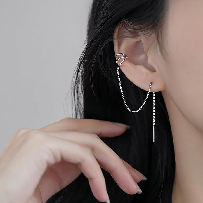 SLUYNZ 925 Sterling Silver Ear Cuff Earrings Chain for Women Crawler Earrings Wrap Helix Climber Earrings