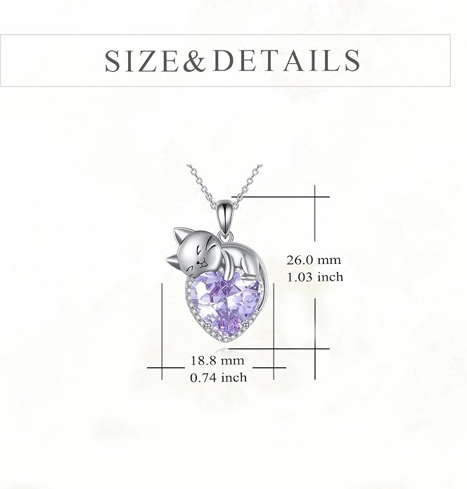 Cat Necklace Sterling Silver Cat Zircon Pendant Gothic Jewelry for Women Animal Lovers Gifts