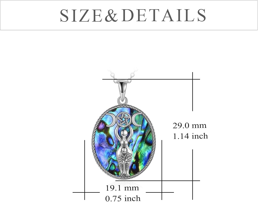 YFN Triple Moon Goddess Necklace Sterling Silver Pentagram Pentacle Opal Pendant necklace Pagan Wiccan Magic Amulet Tree of Life Jewelry for Women Men 18"