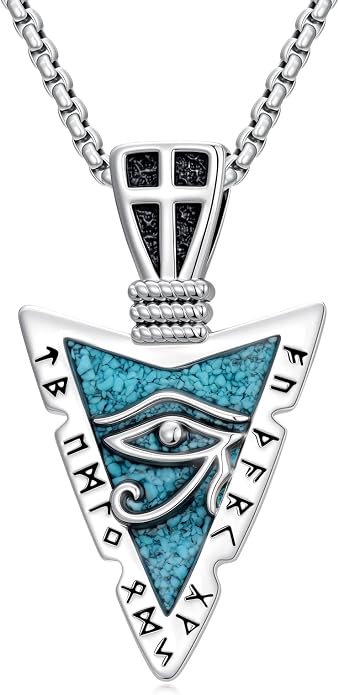Viking Turquoise Arrowhead Necklace for Men Celtic/Evil Eye/Ankh/Valknut/Compass Arrow Head Pendant Fathers Day Birthday Gifts