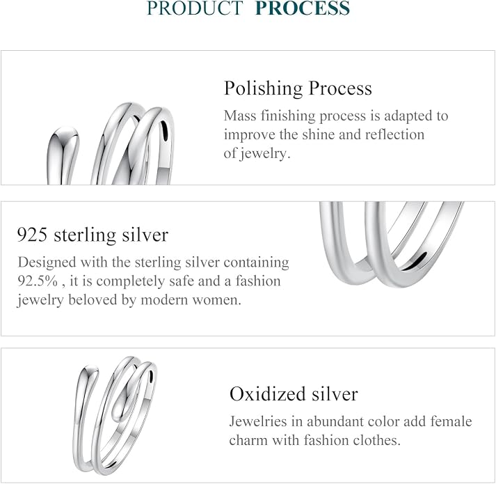 MUNDELL 925 Sterling Silver Simple Multi-layer Leaf Adjustable Ring Green Lucky Leaves Statement Ring for Women Promise Ring Fine Jewelry