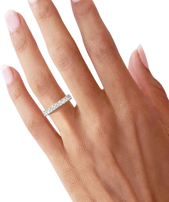 Bo.Dream 1.5mm/2.2mm/3mm Round Cubic Zirconia CZ Full/Half Eternity Rings Wedding Band Sterling Silver