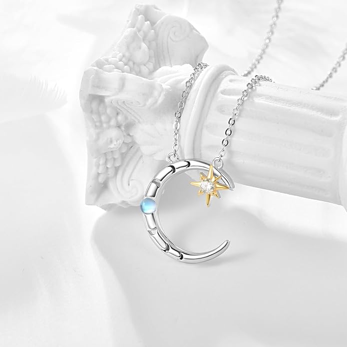 Palpitate Moon Star Necklace Moon Phase Necklace Pendant 925 Sterling Silver Jewelry Christmas Gifts for Women Wife Her Adjustable Chain