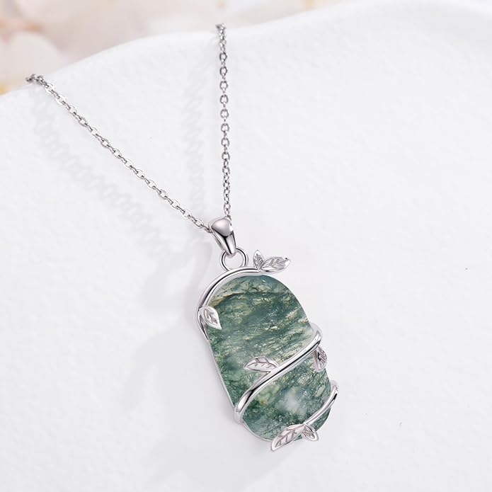 Bar Opal Leaf Necklace For Women S925 Sterling Silver White Opal Pendant with Leaf Charm Bar Pendant Jewelry Gift For Mom Daughter Wife