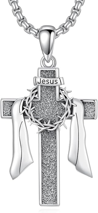 LEECCl Men's Necklaces 925 Sterling Silver Thors Hammer/Cross of Thorns/Bible/St. Michael Gothic pendant Religious Jewelry for Men Father