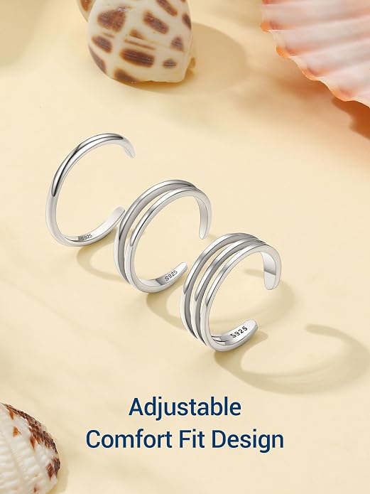 PROSILVER Adjustable Toe Rings for Women, Summer Beach Foot Jewelry, 925 Sterling Silver Open Toe Rings, Dainty Pinky Ring, Thumb Ring, Come with Box