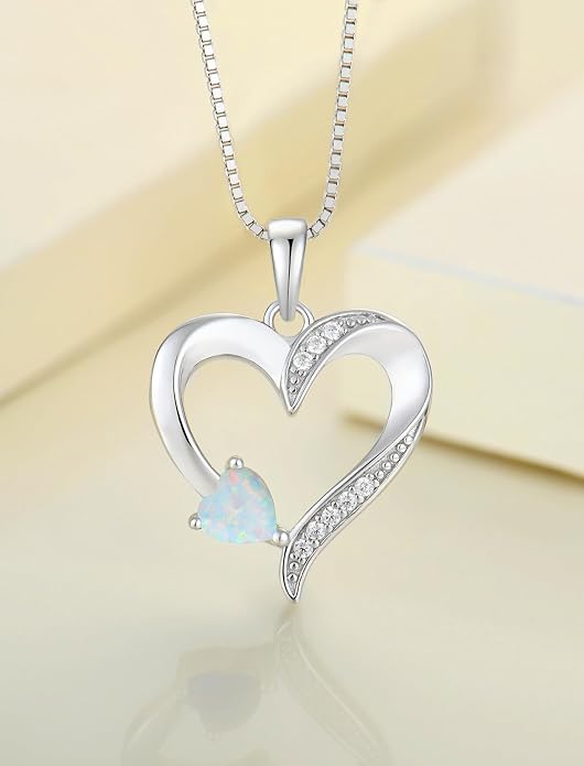 YL Heart Necklace 925 Sterling Silver Love Heart Pendant Birthstone Jewelry for Women