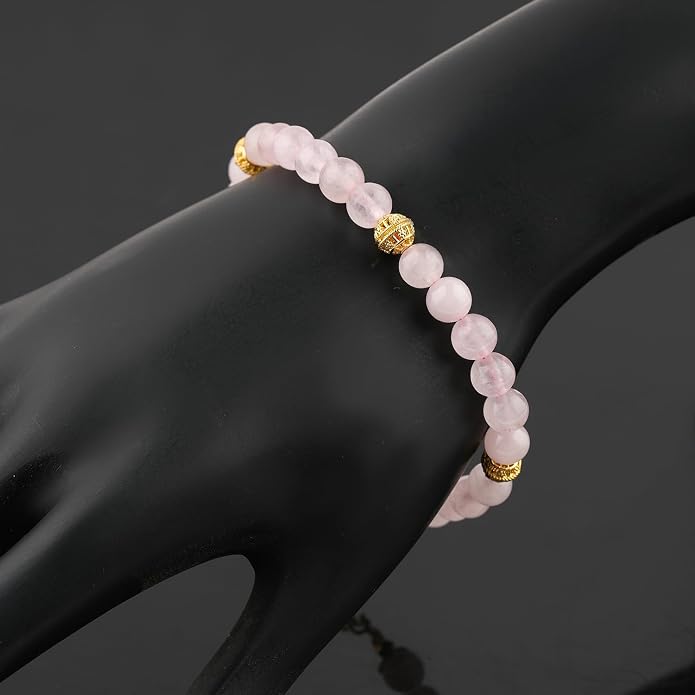 AAA Grade Natural Gemstone Beaded Bracelet, 14K Gold Plated with Evil Charm, Wicca & Reiki Healing Crystals, Handmade Bohemian Jewelry, Christmas Gift for Women (7+1inch)