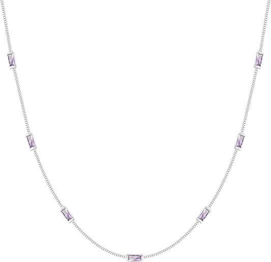 LOUISA SECRET Birthstone Necklaces for Women, 14K Gold Plated Dainty Simple Necklace, 925 Sterling Silver Birthday Anniversary Jewelry Gift for Women Mom Mother