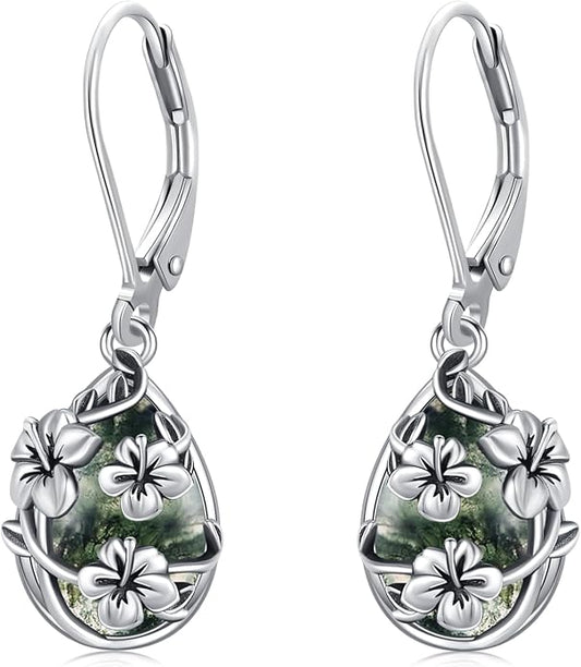 Flower Earrings 925 Sterling Silver Flower Teardrop Leverback Dangle Earrings Jewelry Gifts for Women Girls