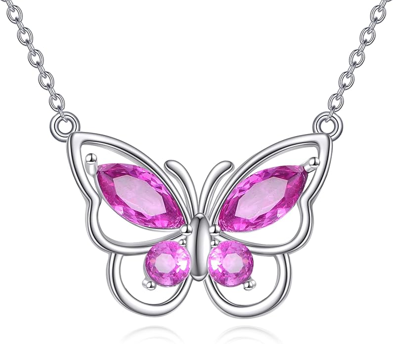 Butterfly Necklace for Women 925 Sterling Silver Crystal Butterfly Pendant Birthstone Amethyst Jewelry Gift