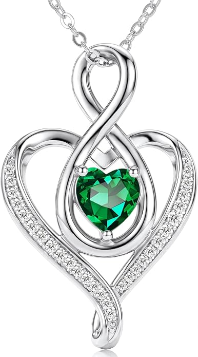 Birthstone Necklace for Women Heart Necklace S925 Sterling Silver Infinity Love Birthday Gifts for Mom Women Wife Girlfriend