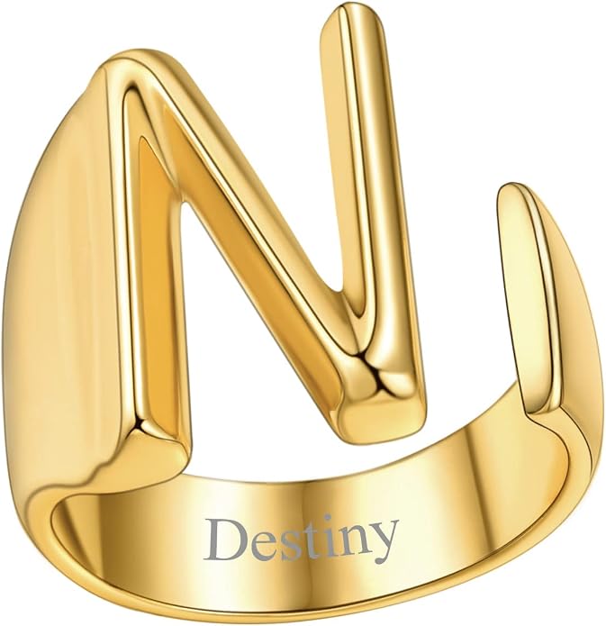 FindChic Customizable Initial Ring Statement 18K Gold Plated Fashion Cuff Rings for Women Alphabet Letter A to Z Resizable Knuckle Ring (with Gift Box)