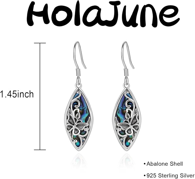 Sterling Silver Abalone Shell Filigree Dangle Drop Earrings Bohemia Jewelry Gift for Women Mother Mom