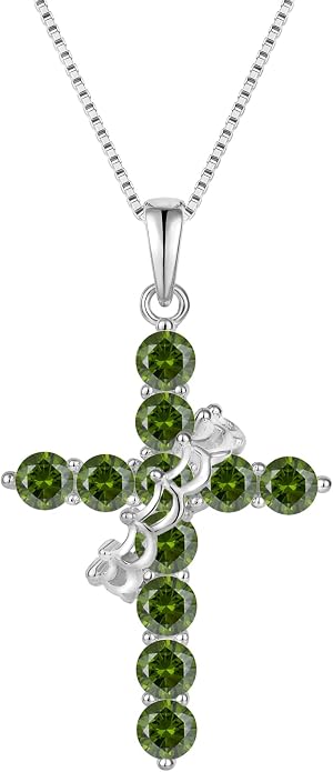 Rotated Crown Cross Necklaces for Women, 925 Sterling Silver Round Cut Zircon Neckalce Pendant With Ring Birthstones Jewelry for Her