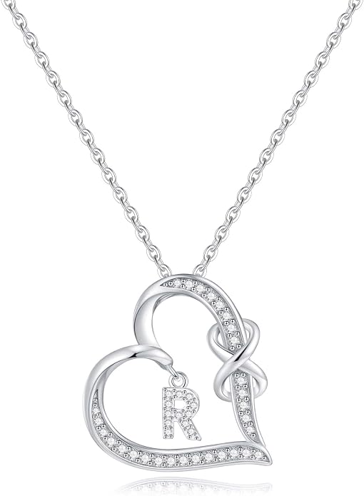 Infinity Heart Necklaces for Women, S925 Sterling Silver Initial Necklace Womens Jewelry Mothers Day Gifts Girls Valentines Gifts for Her Christmas Birthday Gifts for Women Mom Wife Girlfriend