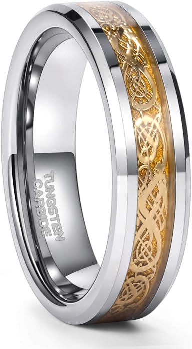 Frank S.Burton 6mm 8mm Celtic Tungsten Rings for Men Women Dragon Design Tungsten Carbide Wedding Band Comfort Fit Size 4-13