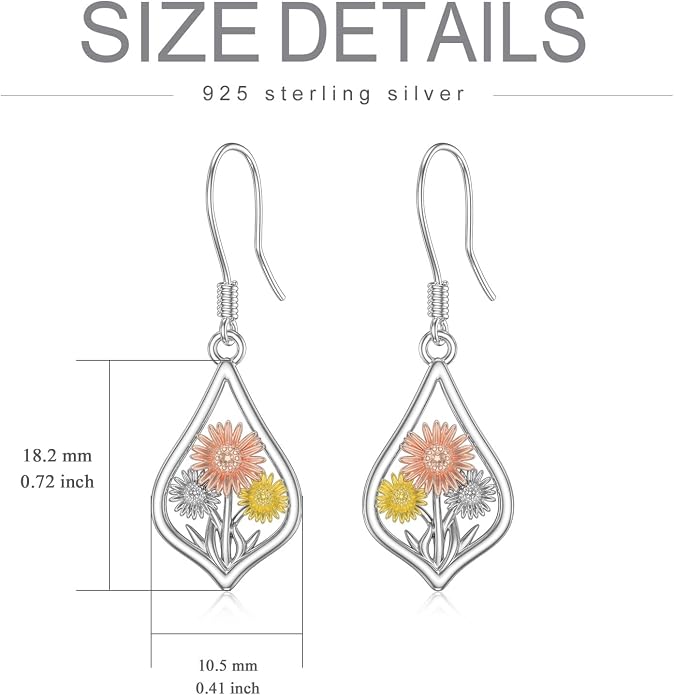 WINNICACA Sterling Silver Dangle Drop Earrings for Women Mom Flower Leverback Earrings Jewelry Christmas Anniversary Birthday Gifts