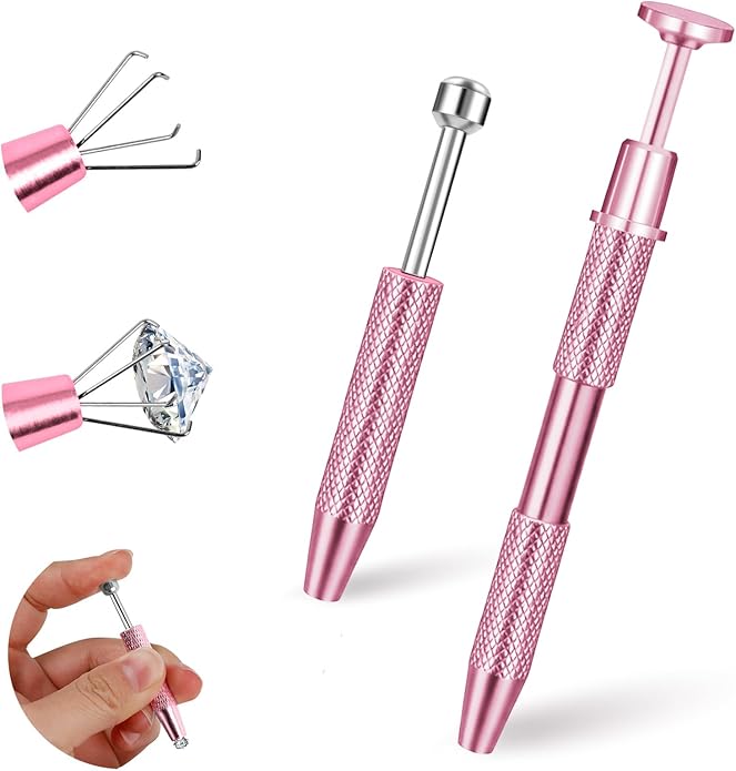 ONESING 2Pcs Piercing Ball Grabber Tool for Changing Jewelry, Stianless Steel Flat Back Earring Applicator Internally Threaded Push Pin Piercing Grabber Tool, Anti Slip 4 Claw Gem Ball Grabber Tool