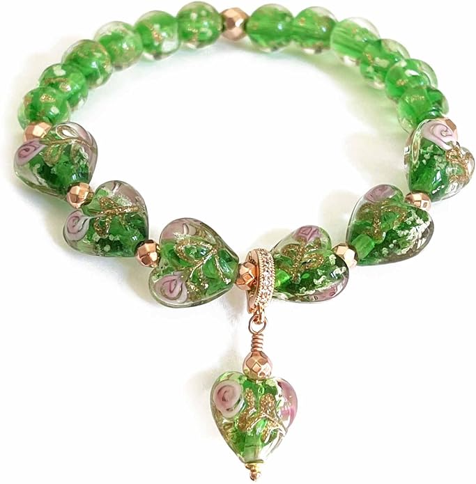 ARTSY Crafts Glow in the Dark Heart Shaped Glass Bead Bracelets & Necklaces, Handmade in USA