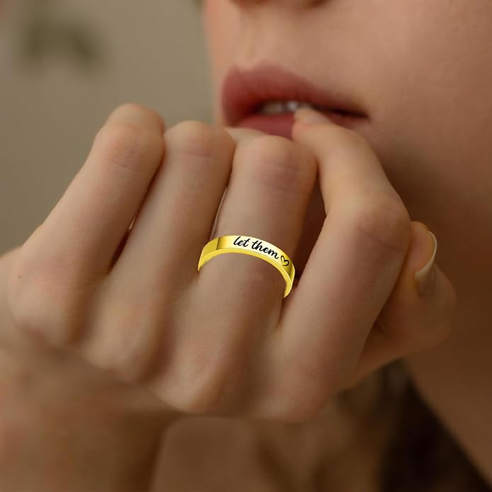 Let Them Zero Fcks Given Mantra Rings, Let Them Self Worth Inspirational Rings Stainless Steel Engraving Stackable Band Ring Personality Friendship Gifts Jewelry for Women Best Friends