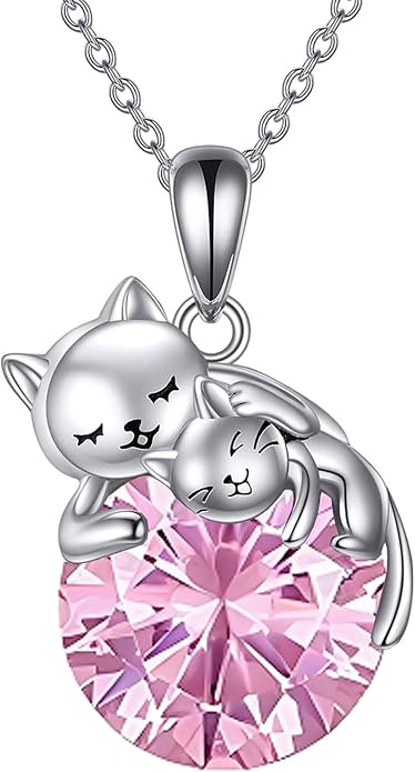 Cat Necklace Sterling Silver Cat Zircon Pendant Gothic Jewelry for Women Animal Lovers Gifts