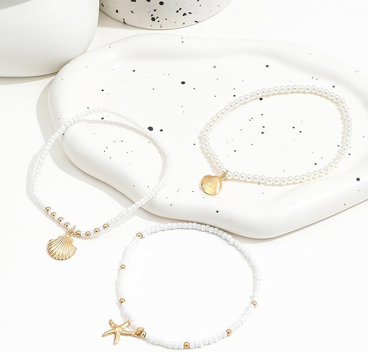Anklet Bracelets for Women Boho Beaded Layered Ankle Bracelets Stack Summer Beach Waterproof Jewelry