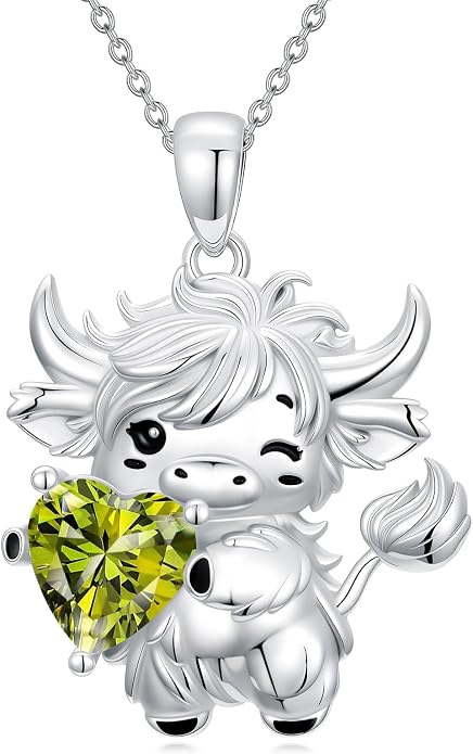PELOVNY Teddy Bear Necklace for Women 925 Sterling Silver Bear/Highland Cow/Fox/Cat/Axolotl Birthstone Necklace Christmas Birthday Jewelry Gifts for Mom Daughter Wife Sister