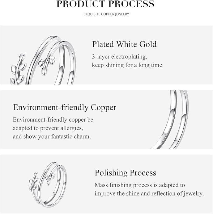 MUNDELL 925 Sterling Silver Simple Multi-layer Leaf Adjustable Ring Green Lucky Leaves Statement Ring for Women Promise Ring Fine Jewelry