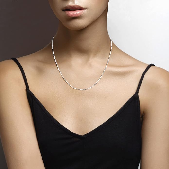 Miabella Italian 925 Sterling Silver Oval Bead Ball Chain Necklace Made in Italy