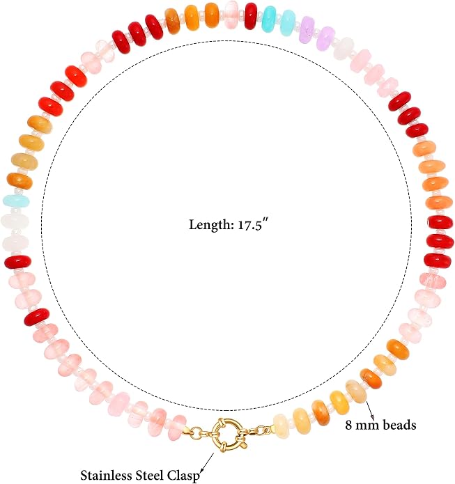 LALAPPLE Colorful Beaded Gemstone Necklace for Women, Boho Rainbow Bead Choker with Natural Stone Crystal Beads, Handmade Summer Beach Necklace Jewelry