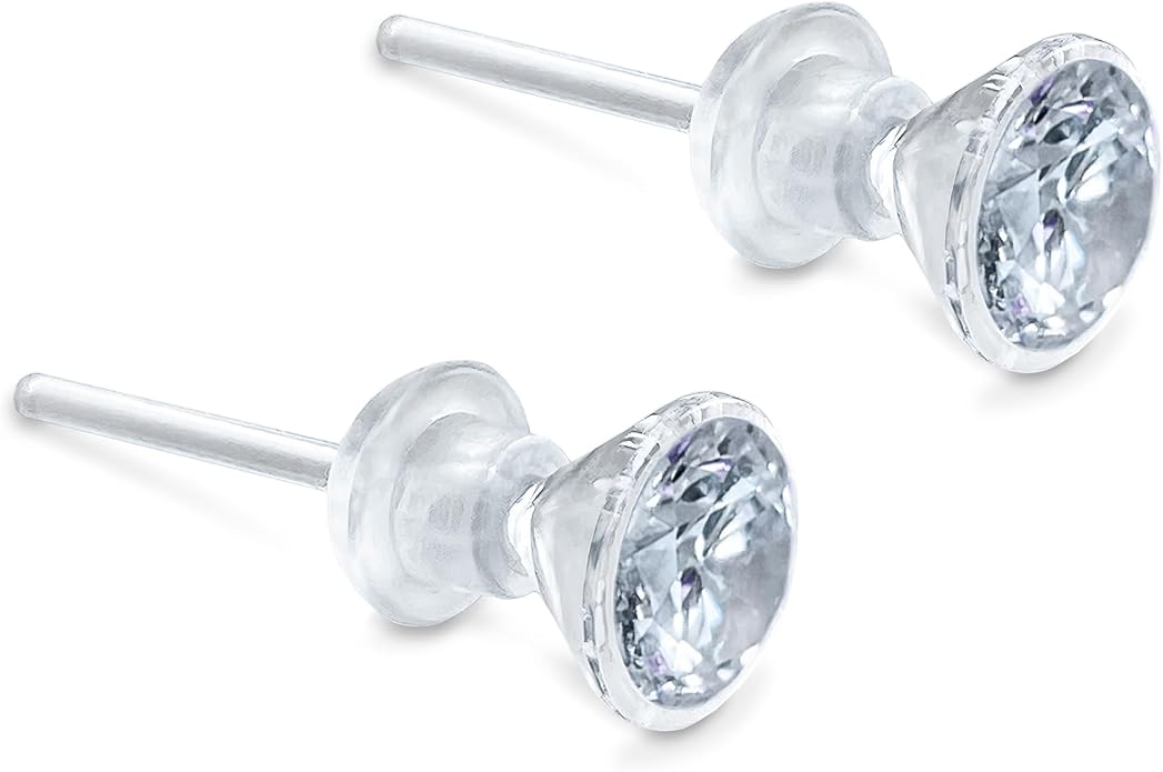 Medical Grade Plastic Earrings for Sensitive Ears, Nickel Free, Hypoallergenic Earrings for Girls and Women, Comfortable, Lightweight and Metal Free Cubic Zirconia