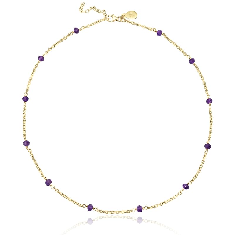 Amethyst Necklace for Women, Premium Beaded Gold Necklaces for Women - Tarnish Free 18K Gold Vermeil Certified S925 Classic Statement Necklace Gold Jewelry for Women - Mothers Day Gifts for Mom Wife