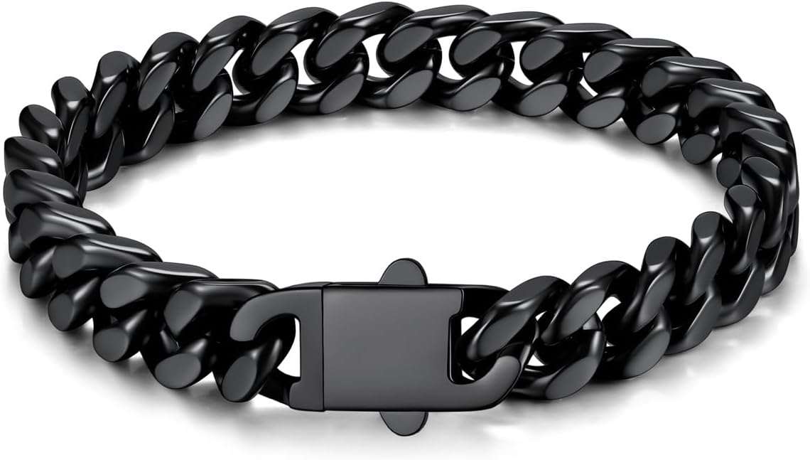 U7 Cuban Link Bracelets for Men Stainless Steel Wrist Bracelet Silver Black Gold Cuban Hand Chain Bracelet for Mens Women, 5/7/9/12mm Width, 7.5/8.3/9 Inch Length Classic Jewelry with Box Packed