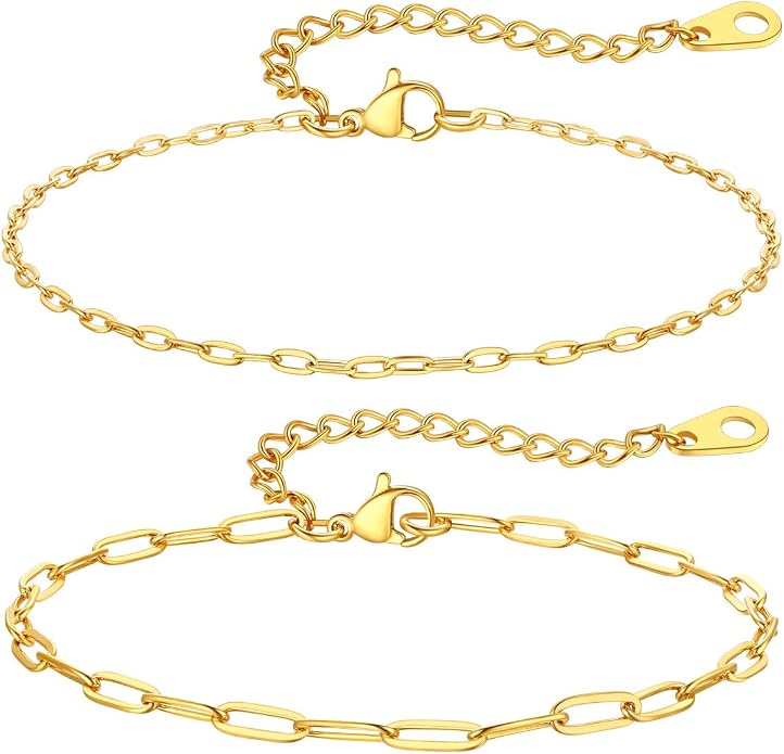 ChainsPro Stainless Steel Waterproof Anklet for Women, Adjustable Non Tarnish Layered Anklets, Trendy Dainty Cuban Link Ankle Bracelet Beach Jewelry Gifts for Swimming & Daily Wear (8.5+2 inches)