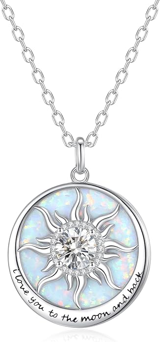FANCIME Sunflower Necklace with Engraved Messgae 925 Sterling Silver Opal Gemstone Pendant Fine Jewelry Anniversary Birthday Gifts for Women Mom Wife Her, Chain Length 16+2 Inch
