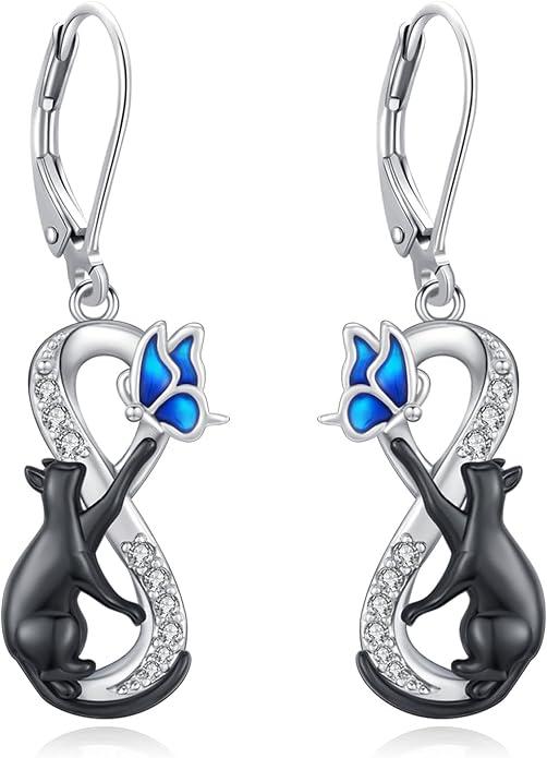 Black Cat/Turtle/Moonstone//Turquoise/Flower/Tree of Life Earrings Sterling Silver Cute Animal Leverback Dangle Earrings Jewelry Gifts
