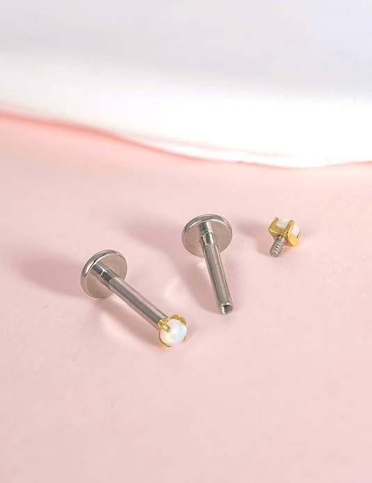 Limerencia 2Pcs 18g Titanium Internally Threaded Tragus Piercing Jewelry Nose Studs Flat Back Earrings Labret, Lip, Helix, Cartilage, Conch, Medusa Piercing for Women Men Sensitive Ears