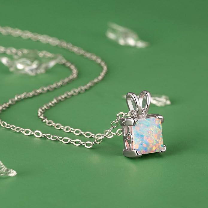 VOLUKA Created Opal/Amethyst/Mystic Topaz Pendant Necklace for Women,18K White/Rose Gold Plated Chain Wedding Engagement Jewelry Gift