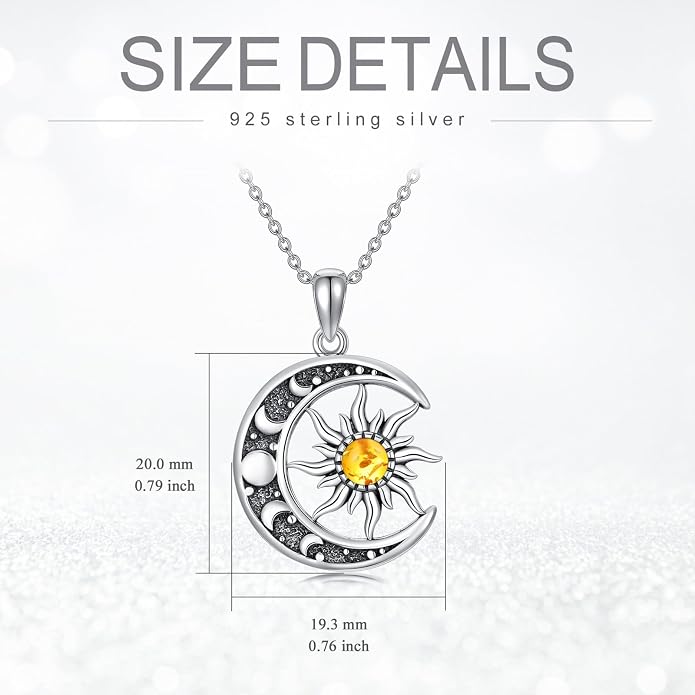 Sun and Moon Necklace 925 Sterling Silver Sun Moon Pendant Gemstone Jewelry Gifts for Women