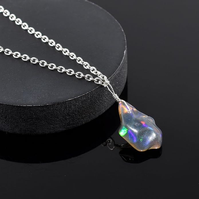 Raw Gemstone Dainty Pendant Necklace for Women, Natural Birthstone Handmade Jewelry, Healing Chakra Crystal, Silver Plated Chain 18" Birthday Gift for Her
