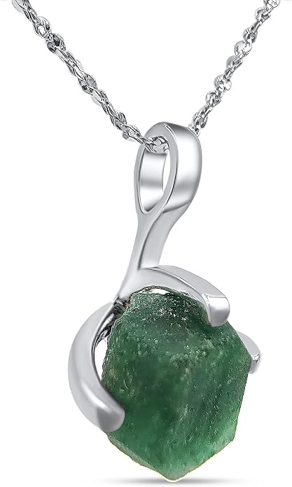 Natural raw gemstone pendant chain necklace with white gold over 925 solid sterling silver, birthstone dainty solitaire gift for her, uniquelan jewelry
