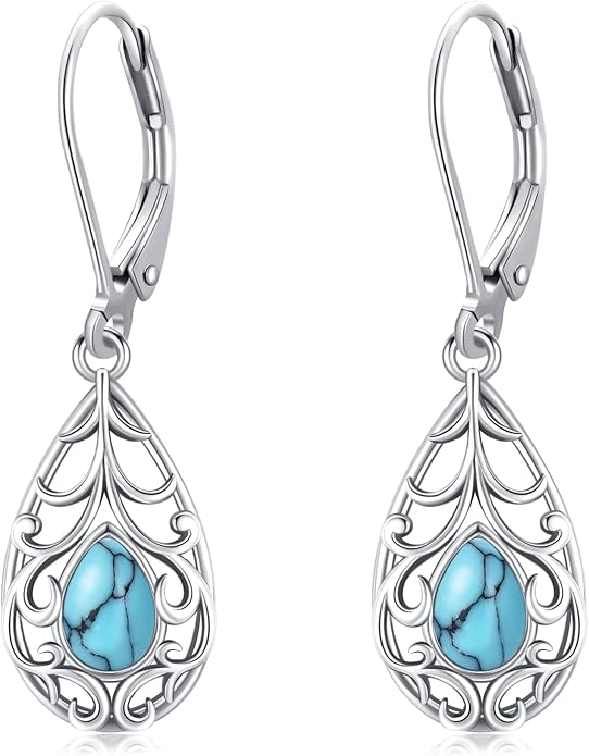 Dangle Earrings Sterling Silver Moonstone/Turquoise/CZ/Crystal Earrings for Women Tree of Life Animal Filigree Leverback Earrings Jewelry Gifts