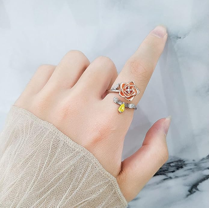Fidget Ring Anxiety Spinner Ring Open Adjustable Sunflower Star Moon Windmill Butterfly Rings Daisy Stress Relieving Fidget Women Cubic Zirconia Anti Stress Mood Rotate Inspirations Jewelry