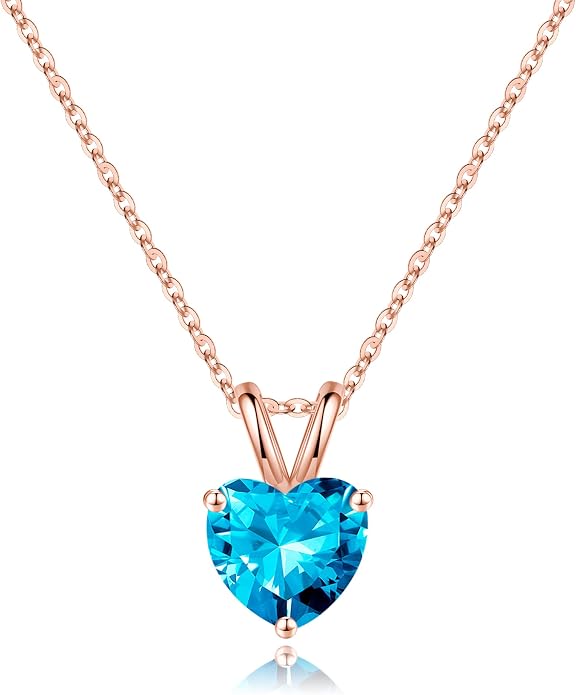 SMILEST Dainty Heart Birthstone Necklace for Women, 925 Sterling Silver Necklace Sparkling Heart Pendant, Anniversary Birthday Gifts for Women Mom Wife Daughter Girlfriend Grandma