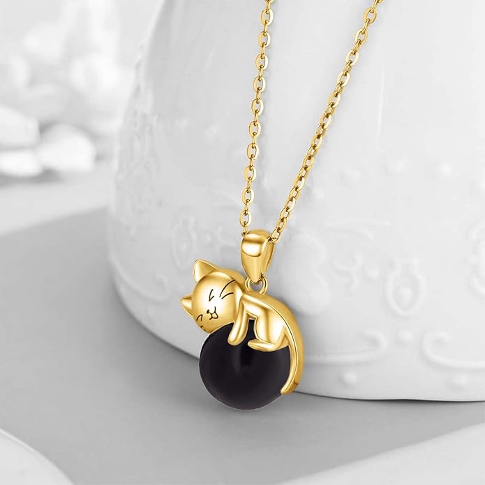 Cat Necklace Sterling Silver Cat Zircon Pendant Gothic Jewelry for Women Animal Lovers Gifts