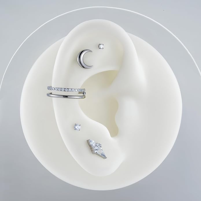 FINE4U ASTM F136 Titanium 16G 6mm 8mm Piercing Jewelry Stud for Conch Helix Flat Lobe - FlatBack Cartilage Earring Stud, Hypoallergenic Implant Grade Nickel Free Body Jewelry
