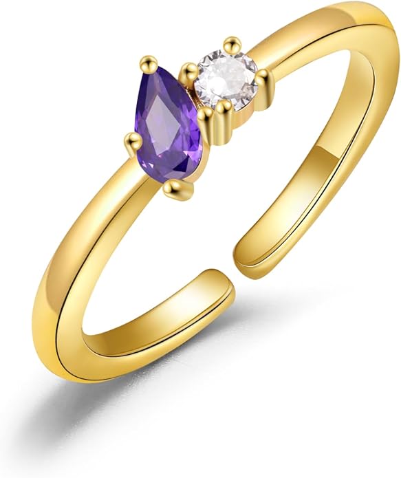 JSJOY Birthstone Rings for Women Dainty Emerald Blue Ring Birthday Gifts for Mom Her Gemstones CZ Ring for Teens Gold Rings That Don't Tarnish Adjustable Ring Jewelry Gifts